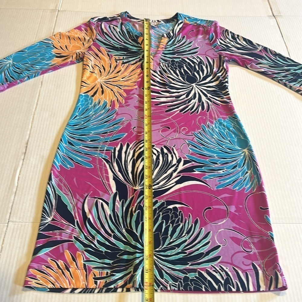 Banana Republic floral tropical colorful Vneck mini dress shirt elbow sleeves - Picture 3 of 8